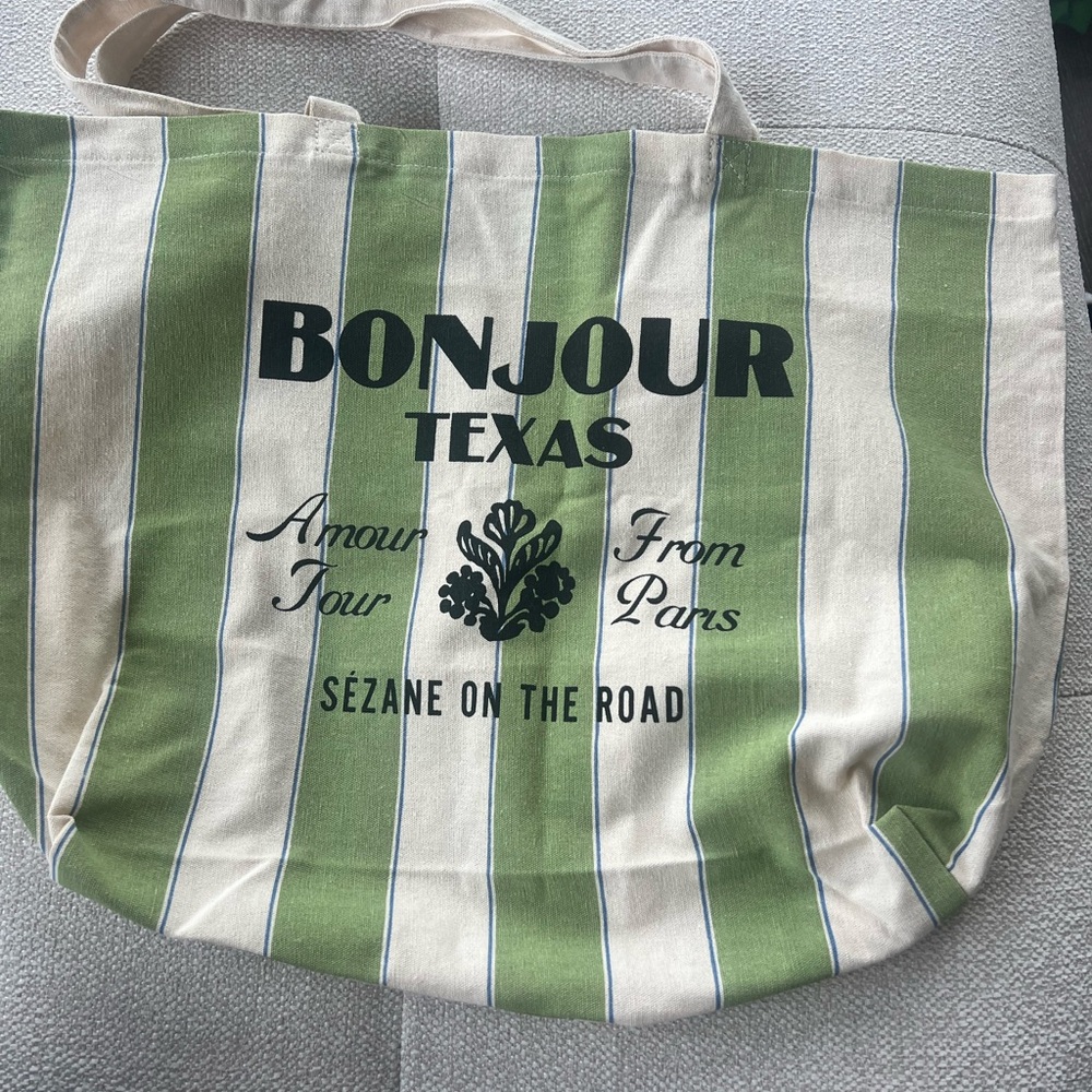 Sézane Green and Cream Striped Tote Bag